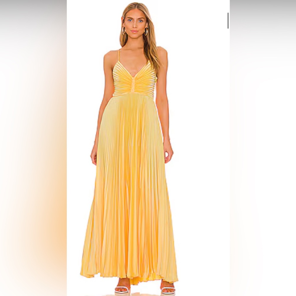 Yellow sateen formal cross back maxi dress